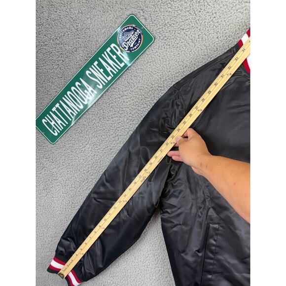 Starter Retro Satin Varsity Bomber Jacket Mens 2XL Black Red $225 NWT XXL NEW - Picture 5 of 10